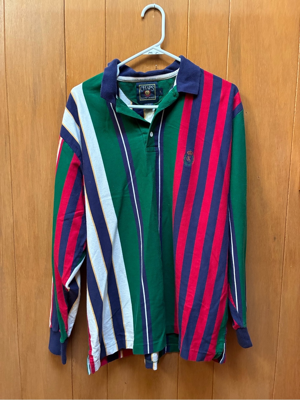 Chaps by Ralf Lauren Striped Rugby Polo in Green, Navy & Red